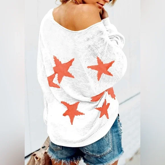 NWOT COCOLEGGINGS Scoop Neck Long Sleeve Star Pullover Sweater Tunic Tops - Picture 4 of 5